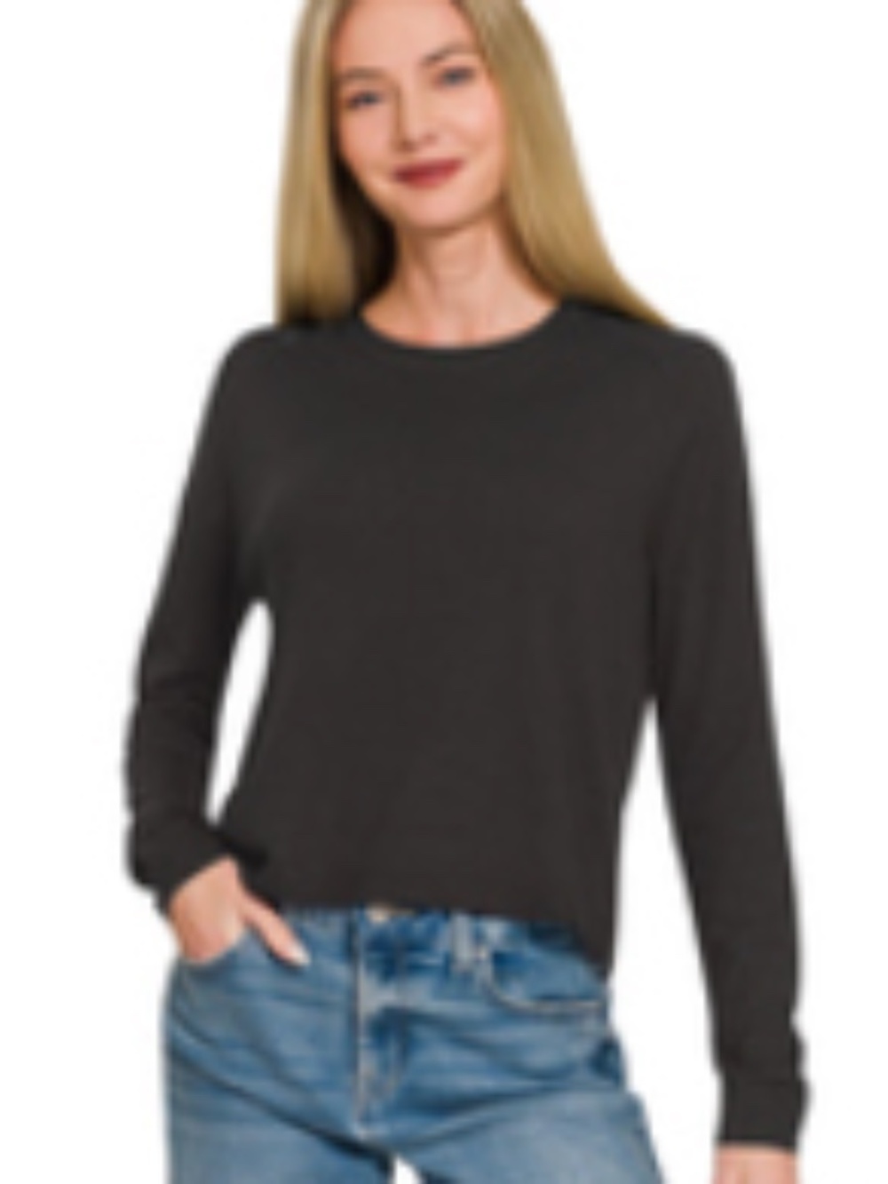 #1166 Zenana Lightweight Wool Blend Round Neck Sweater